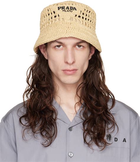 prada bucket hat raffia|Raffia bucket hat in beige .